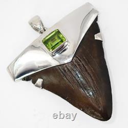1.95-inch Fossil Shark Tooth Pendant Megalodon Tooth, Sterling Silver Cap