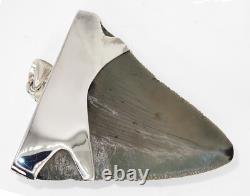 2.10 inch Fossil Megalodon Shark Tooth Pendant Megalodon Tooth with Silver Cap