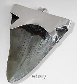 2.45 Fossil Megalodon Shark Tooth Pendant Megalodon Tooth with Silver Cap