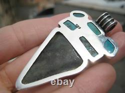 925 Silver Megalodon or Giant White Fossil Shark tooth Turquoise Pendant UNF6765