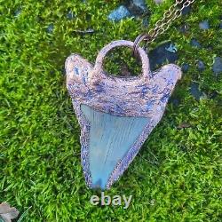 Electroformed Real MEGALODON SHARK TOOTH FOSSIL NECKLACE Statement Jewelry