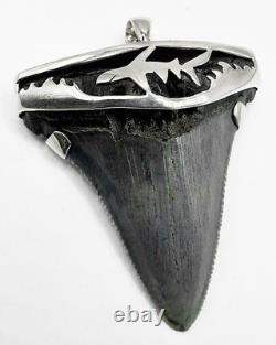 Fossil Megalodon Shark Tooth Pendant Megalodon Tooth with Sterling Silver Cap