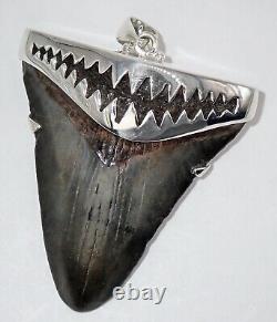 Fossil Megalodon Shark Tooth Pendant Megalodon Tooth with Sterling Silver Cap