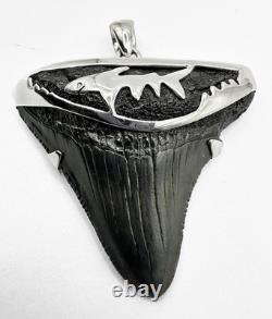 Fossil Megalodon Shark Tooth Pendant Megalodon Tooth with Sterling Silver Cap