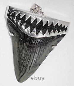 Fossil Megalodon Shark Tooth Pendant Megalodon Tooth with Sterling Silver Cap