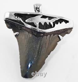 Fossil Megalodon Shark Tooth Pendant Megalodon Tooth with Sterling Silver Cap