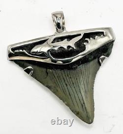 Fossil Megalodon Shark Tooth Pendant Megalodon Tooth with Sterling Silver Cap