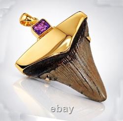 Fossil Shark Tooth Pendant Megalodon Tooth 24 K Gold Over Sterling Silver-P