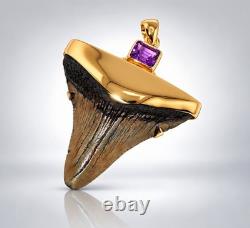 Fossil Shark Tooth Pendant Megalodon Tooth 24 K Gold Over Sterling Silver-P
