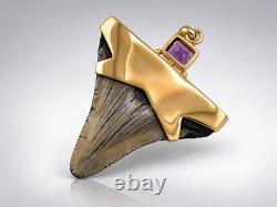Fossil Shark Tooth Pendant Megalodon Tooth 24 K Gold Over Sterling Silver-P