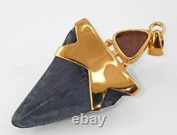 Fossil Shark Tooth Pendant Megalodon Tooth with 24 K Gold Over Sterling Silver