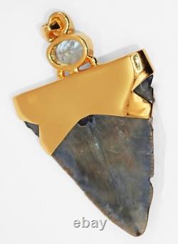 Fossil Shark Tooth Pendant Megalodon Tooth with 24 K Gold Over Sterling Silver