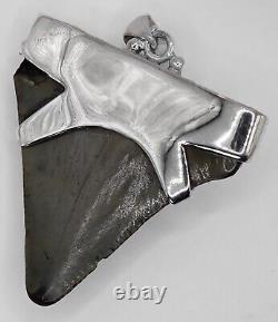 Fossil Shark Tooth Pendant Megalodon Tooth with Sterling Silver Cap, With Opal