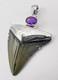 Fossil Shark Tooth Pendant Megalodon, With Sterling Silver Cap And Amethyst
