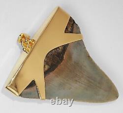 Fossil Shark's Tooth Pendant, Megalodon 24 Karat Gold Plate Over 925 Silver Cap