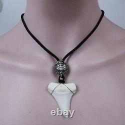 Great White Shark Tooth Necklace 1.8 inch Silver Real Megalodon Surfer Pendant