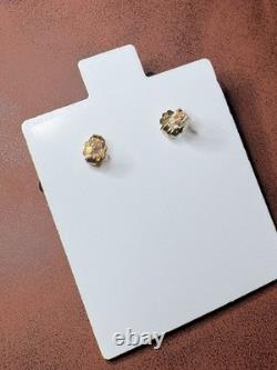 ITALIAN 14k YELLOW GOLD MEGALODON SHARK TOOTH FOSSIL EARRINGS STUD 2.90G 20mm