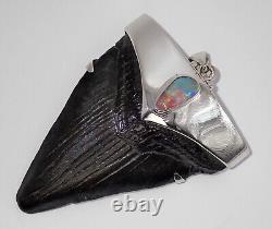 Large Fossil Meg Shark Tooth Pendant Megalodon Tooth with Sterling Silver Cap