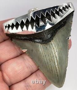 Large Fossil Meg Shark Tooth Pendant Megalodon Tooth with Sterling Silver Cap