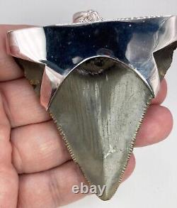 Large Fossil Meg Shark Tooth Pendant Megalodon Tooth with Sterling Silver Cap