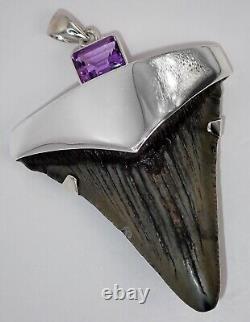 Large Fossil Shark Tooth Pendant Megalodon, with Sterling Silver Cap Meg Teeth