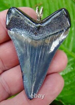 MEGALODON Shark Tooth Necklace 2 & 3/8 in. DEEP BLUE BLADE SUPER QUALITY