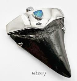 Meg Shark Tooth Pendant Megalodon Tooth with 925 Silver Cap & Australian Opal