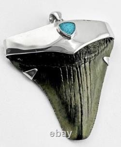 Meg Shark Tooth Pendant Megalodon Tooth with 925 Silver Cap & Australian Opal