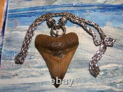 Megalodon Shark Tooth 3 3/8 Real Shark Teeth Necklace Fossil Huge Viking Gem