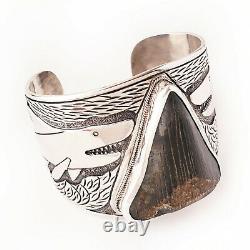 Megalodon Shark Tooth 925 Sterling Silver Mens Cuff Bracelet Fathers Day Gift