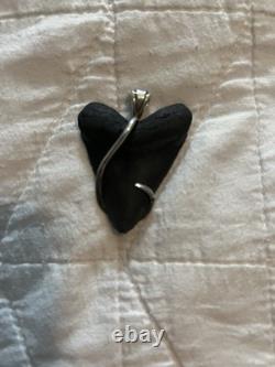 Megalodon Shark Tooth Fossil Pendant Set in Sterling Silver