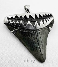Megalodon Shark Tooth Pendant Fossil Shark Tooth, Megalodon with Silver Cap