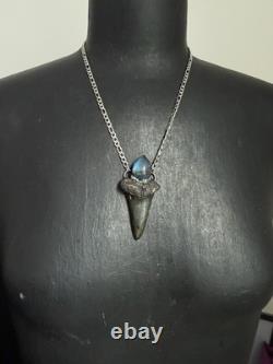 Megalodon fossil tooth pendant necklace labradorite jewelry statement necklace