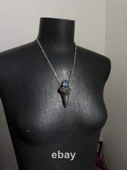 Megalodon fossil tooth pendant necklace labradorite jewelry statement necklace