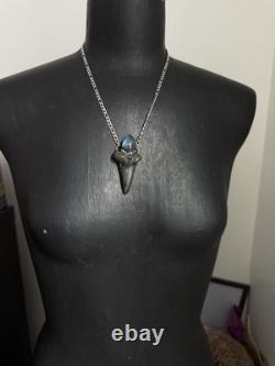 Megalodon fossil tooth pendant necklace labradorite jewelry statement necklace