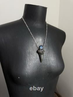 Megalodon fossil tooth pendant necklace labradorite jewelry statement necklace
