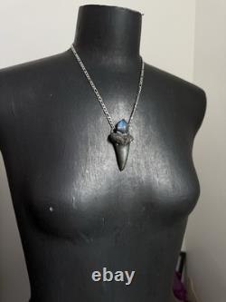 Megalodon fossil tooth pendant necklace labradorite jewelry statement necklace